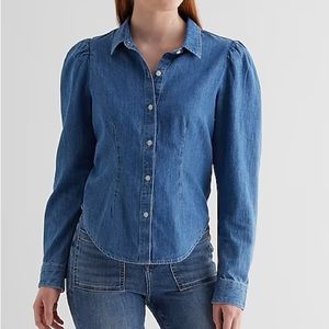 Express Denim Puff Sleeve Portofino Shirt